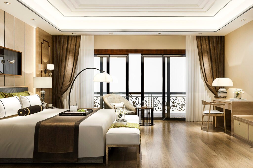 habitacion lujosa de hotel con ventana grande